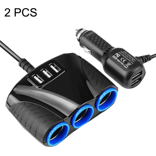 

2 PCS 120W Multifunctional USB 3 In 1 Car Cigarette Lighter Car Charger, Style: 3 Ports(Blue Black)