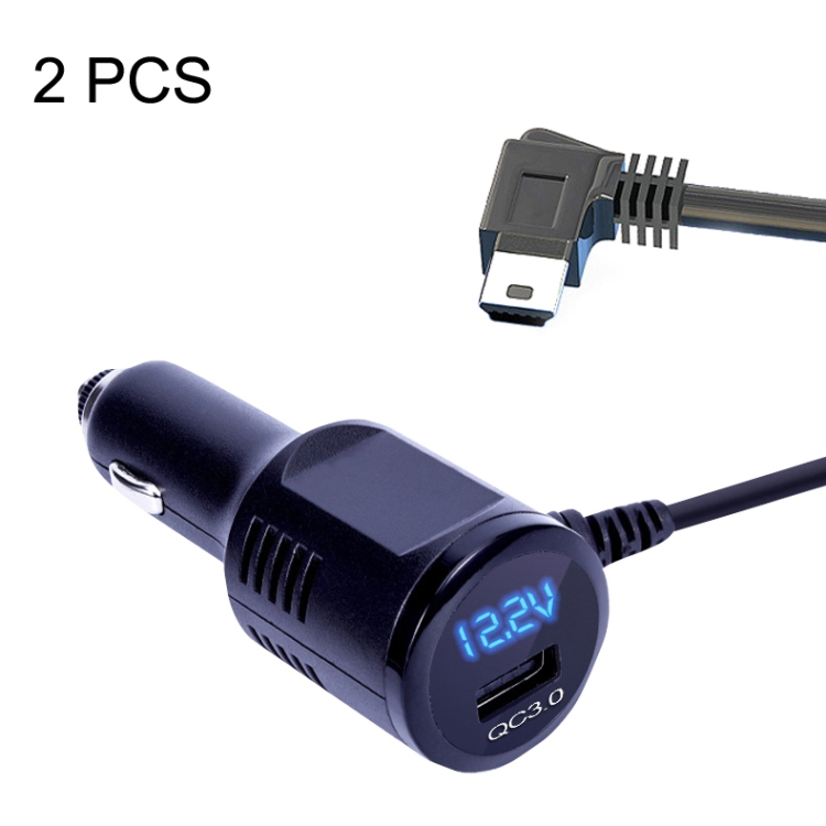 

2PCS JY-032 USB Plug Digital Display Fast Charge Car Charger, Style: 3.5A + QC3.0(Mini Left Bend)