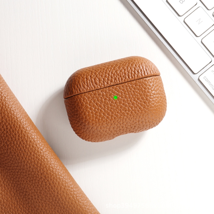 

All-Inclusive Style Lychee Grain Cowhide Earphone Case For AirPods 3(Golden Brown)