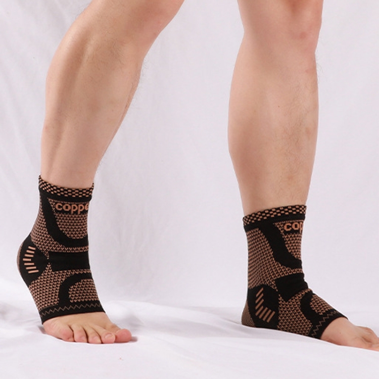 

1 Pair Copper Fiber Sports Ankle Pads Nylon Knitted Breathable Protective Gear(Black Orange S)