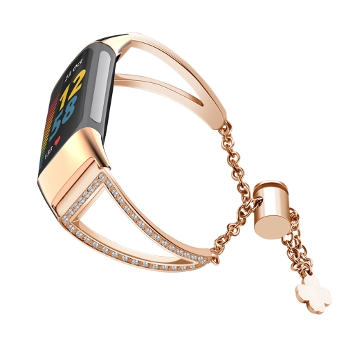 

Triangle Diamond Adjustable Link Strap for Fitbit Charge5, Color: Rose Gold