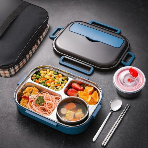 

304 Stainless Steel Double-Layer Large-Capacity Portable Lunch Box, Color: Peacock Blue(Medium 4 Grid)