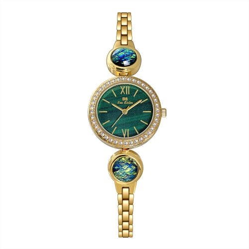 

BS Bee Sister FA1649 Retro Malachite Small Green Watch Temperament Ladies Watch(Golden Green)