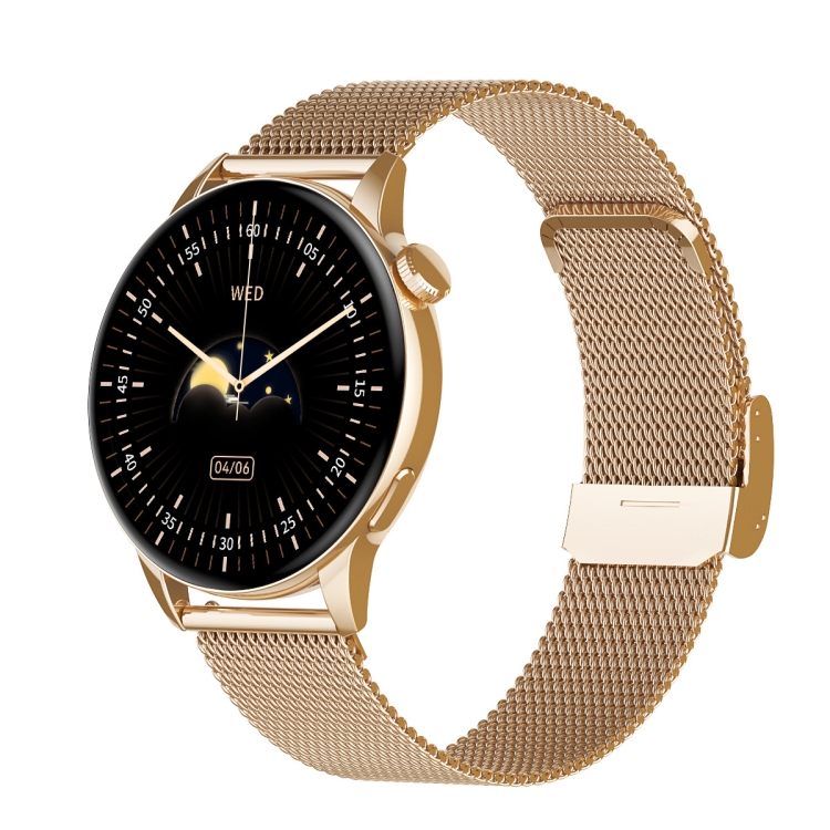 

HD1 1.3 Inch AMOLED Screen Smart Watch with NFC Function(Gold Steel+Silicone Strap)