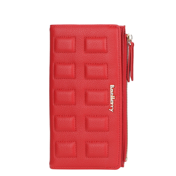 

Baellerry Ladies Long Wallet Multi-Card Buckle Coin Purse Lychee Pattern Zipper Card Holder(Red)