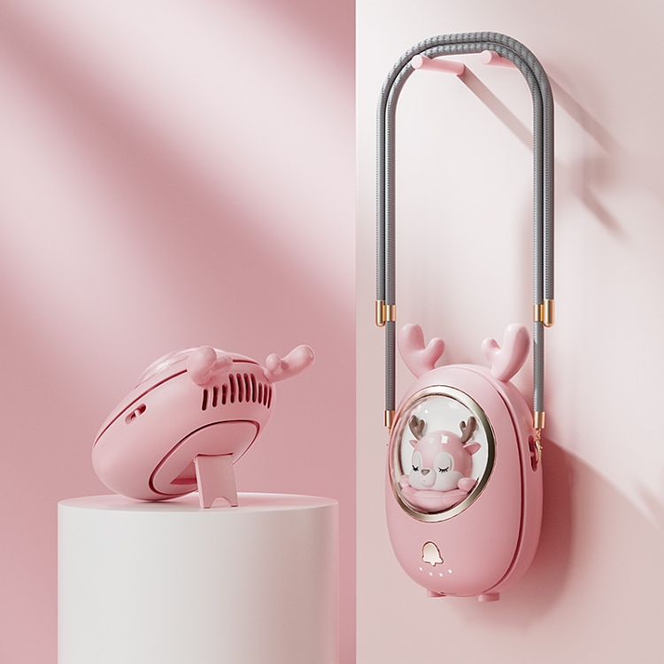 

Children Hanging Neck Fan USB Handheld Light Glowing Mini Portable Fan(Pink)