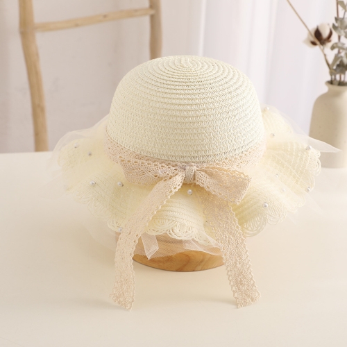 

Parent-child Princess Style Beach Hat Straw Hat Adult 56-58cm(Milk White )