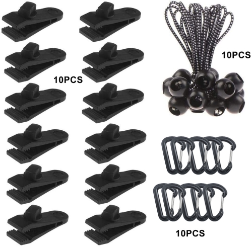 

Outdoor Camping Windproof Canopy Fixed Tent Clip Rope Buckle Quick Hanging Set 10 Clips+10 White Dot Ropes+10 Black PP Fast Hangings