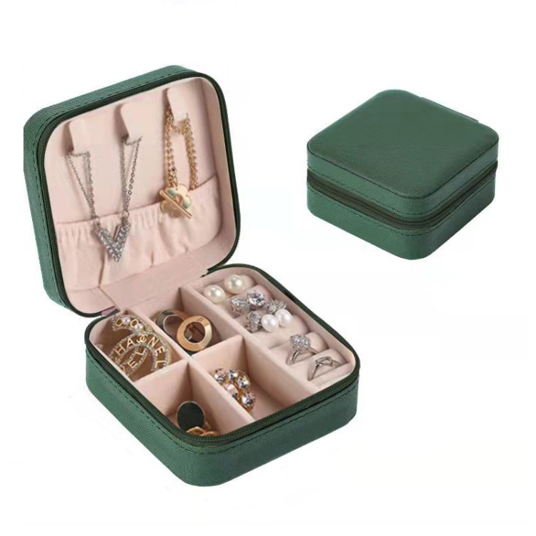 

Single Layer Zipper Jewelry Storage Box Jewelry Packaging Box(Dark Green)