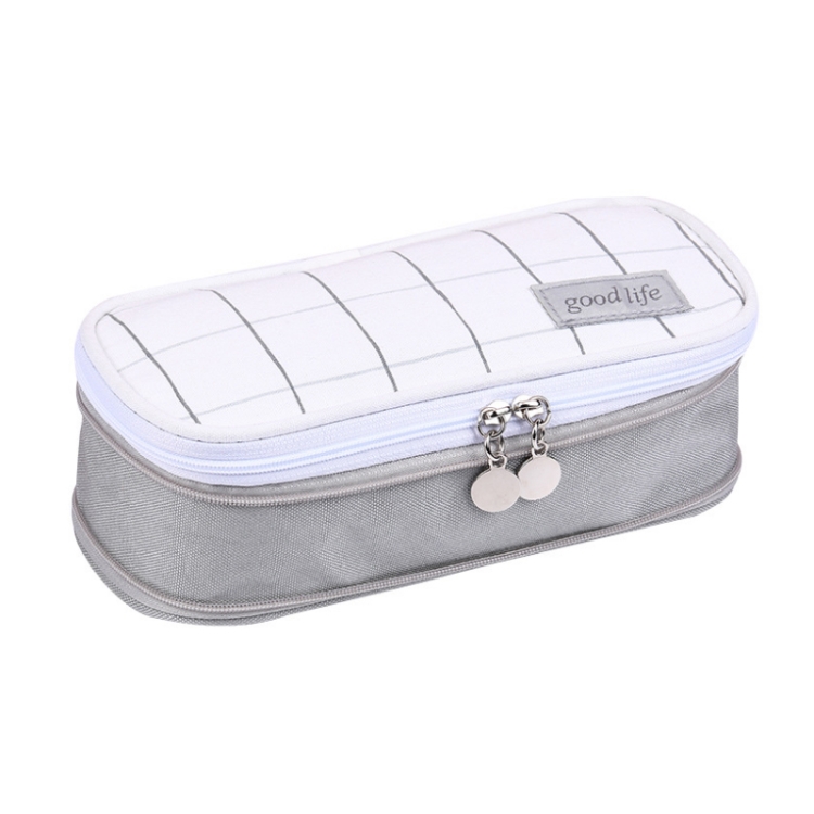 

Color-blocked Plaid Retractable Double-layer Canvas Pencil Case(Gray)
