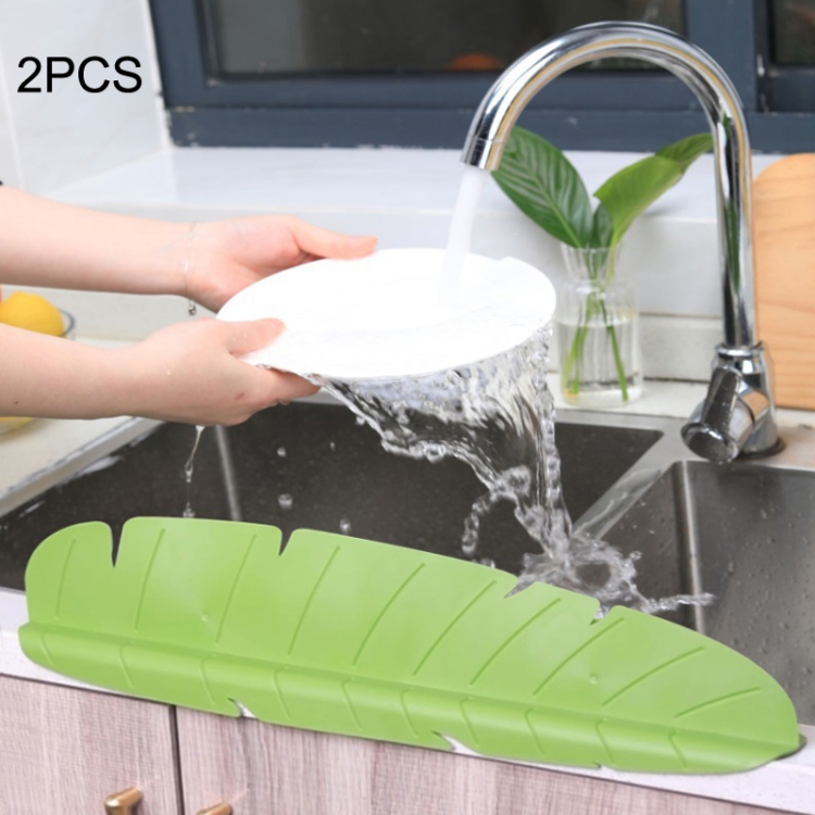 

2PCS Kitchen Sink Silicone Leaf Waterproof Splashback(Green)