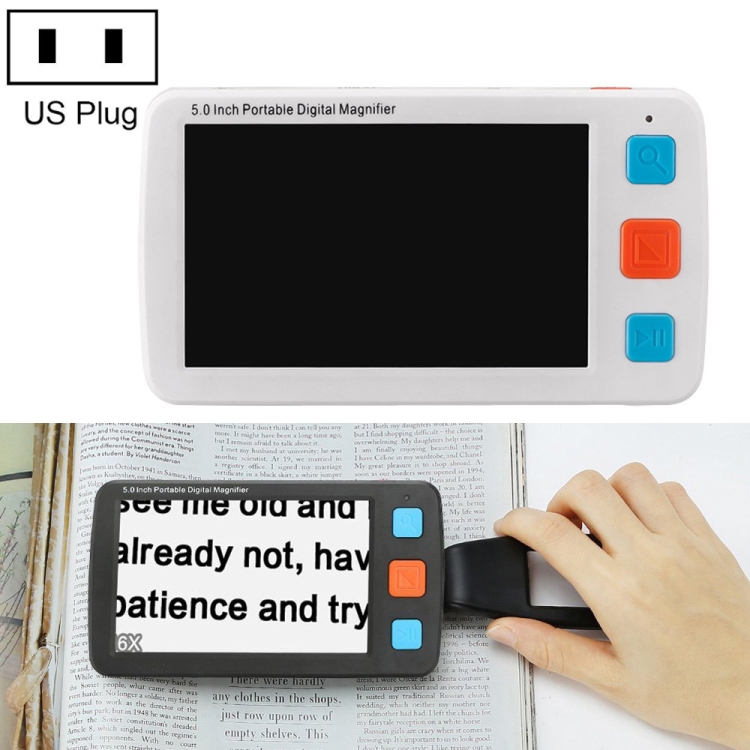 

5.0 inch Portable HD Electronic Vision Aid Low Vision Magnifying Glass Reader, US Plug(White)