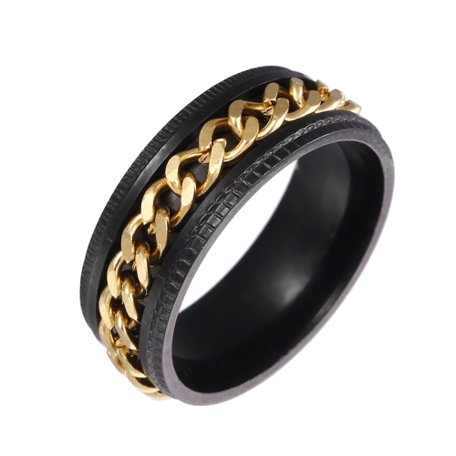 

2 PCS Men Stainless Steel Embossed Turnable Chain Rings, Color: Black Gold(13)