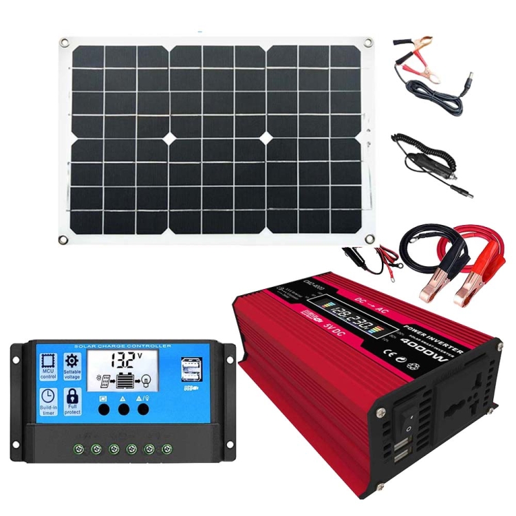 

Zhi Zun Solar Power System Inverters+30A Controller+18W 18V Solar Panel, Specification: Red 12V To 220V