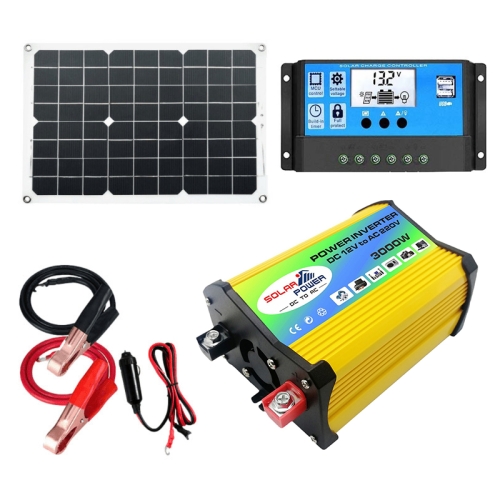 Home Solar Generator Inverter+30A Controller+18W 12V Solar Panel, Specification: Yellow 12V To 110V