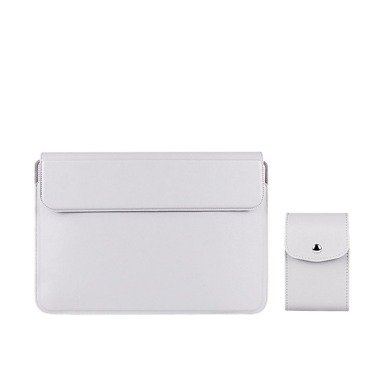 

PU08DZ Leather Laptop Liner Bag with Stand Function, Size: 14.1-15.4 inches(Silver Gray with Bag)