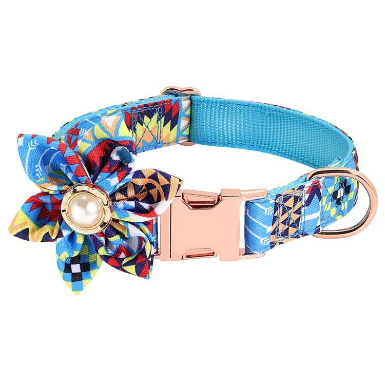 Pet Flower Adjustable Collar Metal Buckle Can be Engraved Dog