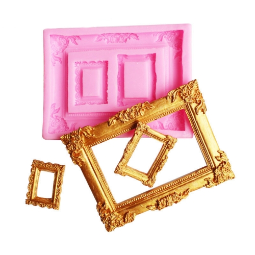 

2 PCS Vintage Photo Frame Liquid Silicone Fondant Mould(Pink)