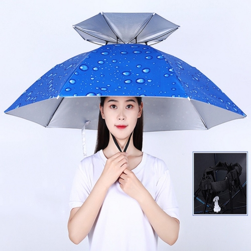 

Double-layer Fishing Umbrella Hat Outdoor Sunscreen And Rainproof Folding Umbrella Hat, Color: 95 Blue (Elastic Band)