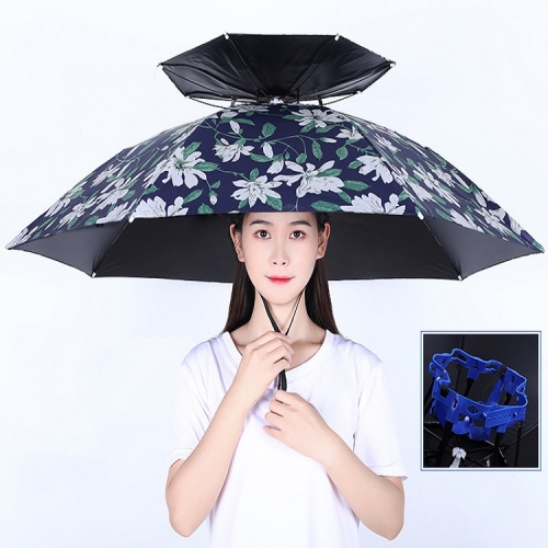 

Double-layer Fishing Umbrella Hat Outdoor Sunscreen And Rainproof Folding Umbrella Hat, Color: 95 Camellia Vinyl (Rubber Sleeve)