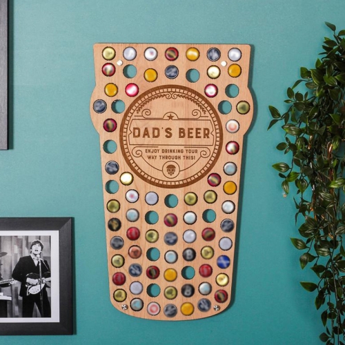 

Pub Beer Caps Collection Board Fathers Day Gift, Shape: 50x29cm (Barrel)