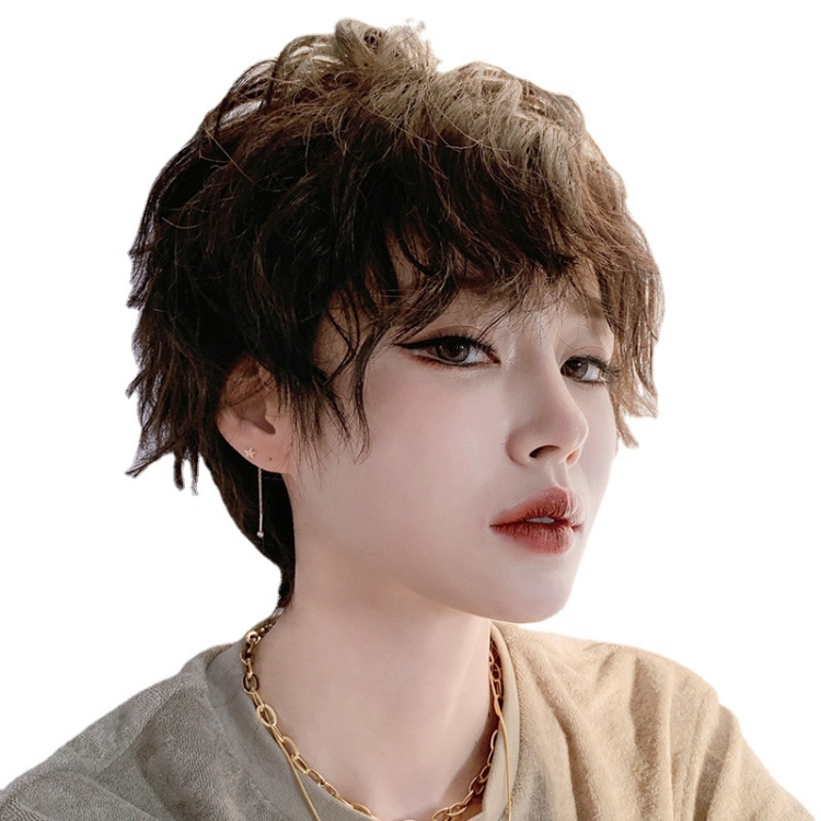 

Women Tinfoil Permed Natural Fluffy Full Head Cover Wig(Black Tea)