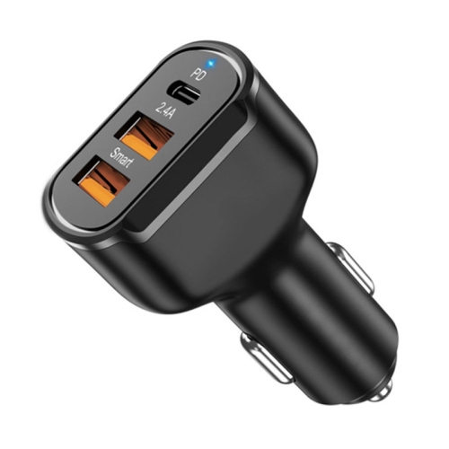 

2PCS PD+2.4A Dual USB Car Charger, Style: 3 Ports (Black)