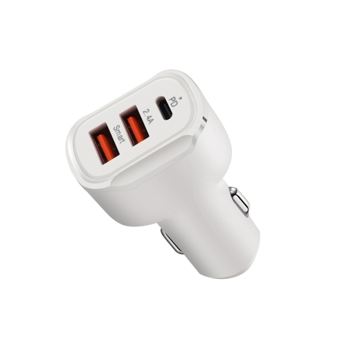 

2PCS PD+2.4A Dual USB Car Charger, Style: 3 Ports (White)