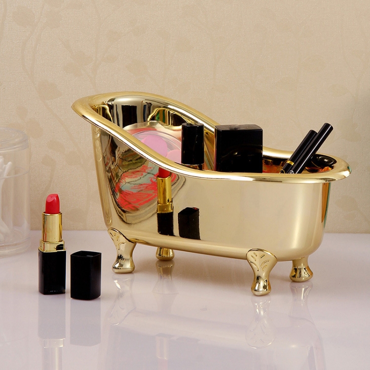 

2 PCS Electroplating Golden Bathtub Shape Storage Box Desktop Skin Care Product Storage Box