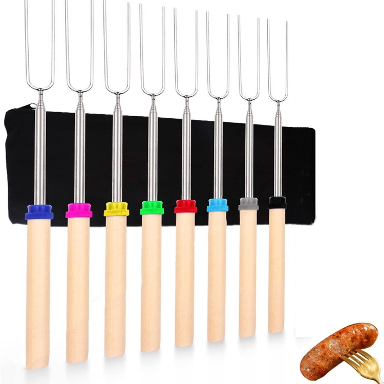 

2 PCS 1124-7 Retractable Wooden Stick Marshmallow BBQ Fork, Spsc: Zipper Bag