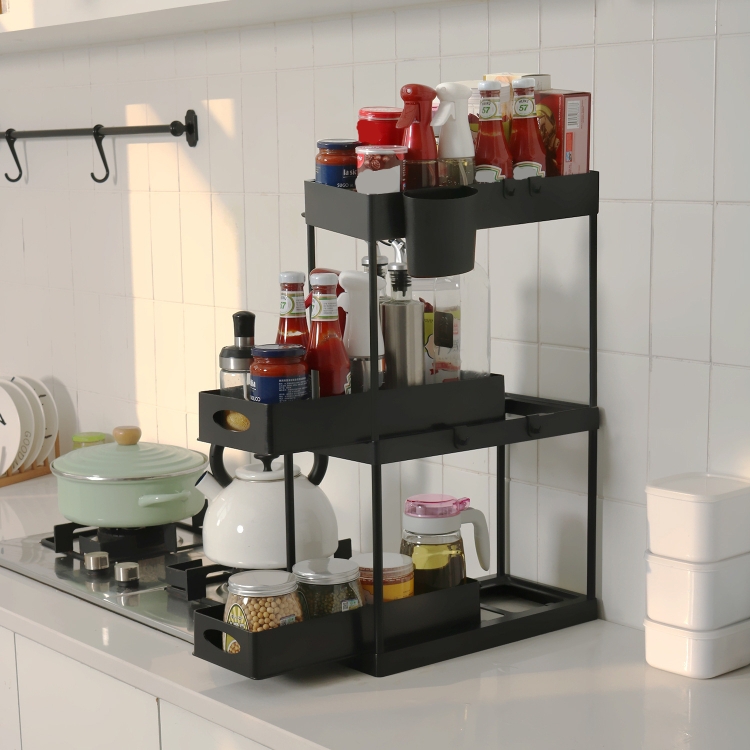 

Multi-layer Pull-out Sink Drain Storage Rack Black (3 Layer Pump)