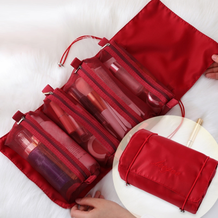 

4 In 1 Women Travel Portable Waterproof Mesh Cosmetic Bag(Red)
