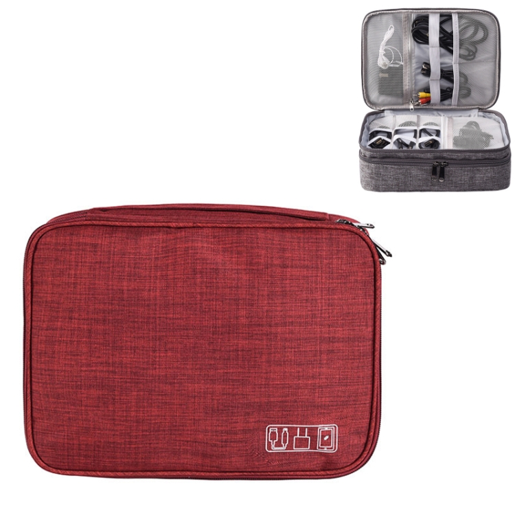 

5 Inch Multifunctional Electronic Digital Earphone Power Cord Storage Bag(Wine Red)