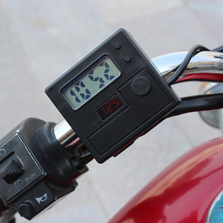

Motorcycle Clock Digital Display Dual USB Phone Charger Waterproof 5V 3A Fast Charge(Black)