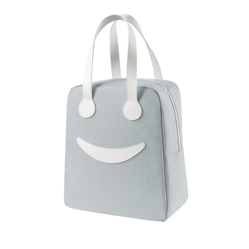 

Smiley Lunch Bag with Leather Handles, Size: L (Gray)