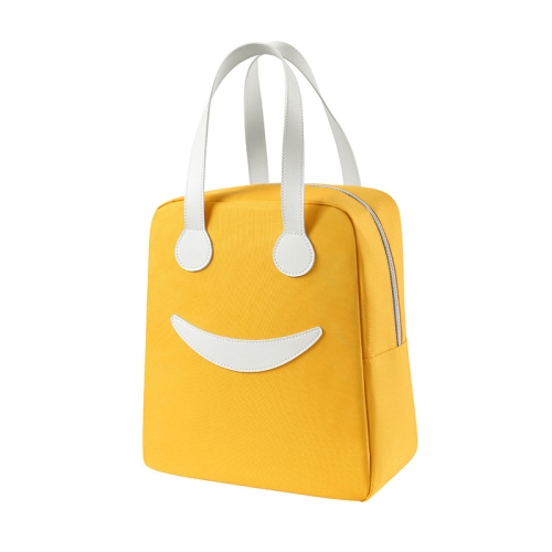 

Smiley Lunch Bag with Leather Handles, Size: L (Yellow)