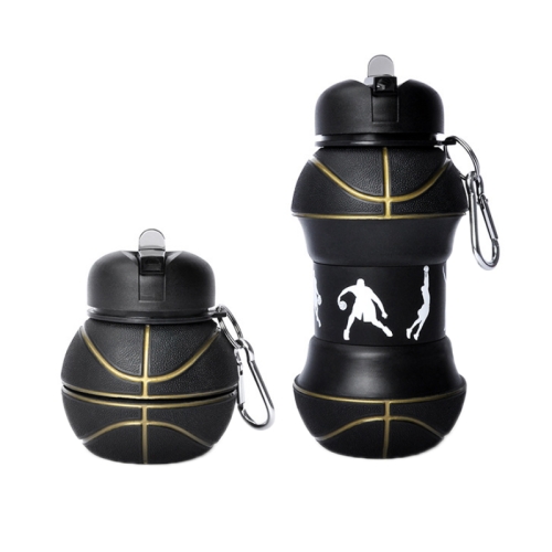 

Outdoor Sports Anti-fall Water Bottle Portable Leak-proof Silicone Folding Cup, Shape: Basketball Black(550ml)