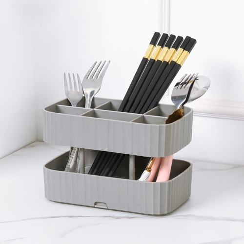 

2 PCS Kitchen Spoon Knife Rack Draining Chopsticks Cage Multifunctional Storage Box(Grey)