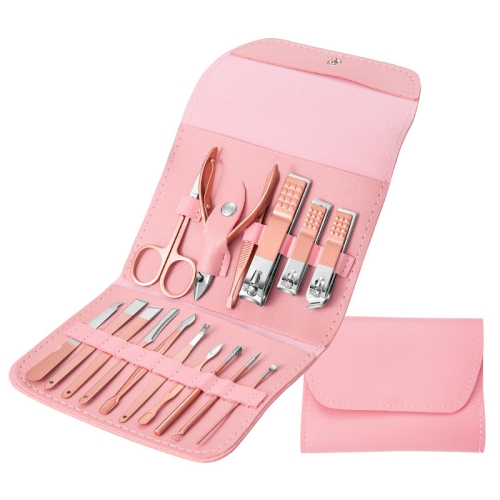 

Nail Art Tool Set Nail Clippers Dead Skin Scissors Manicure Tool, Specification: 16 In 1 Pink