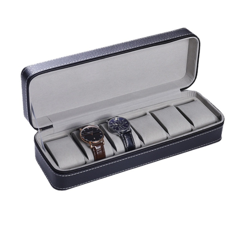 

6 Bit Zipper Watch Box Storage Display Box PU Zipper Bag Watch Box(Black)