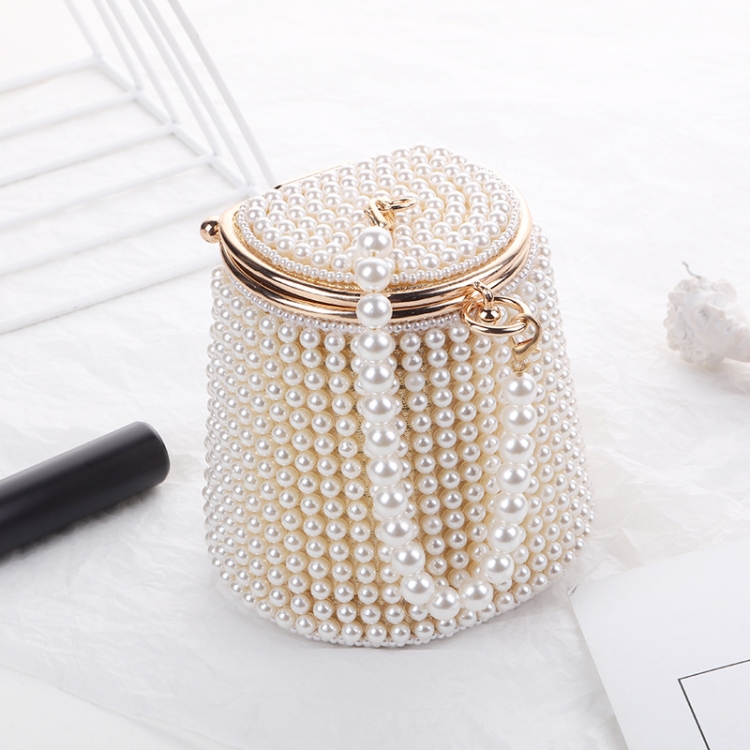 

Pearl Evening Bag Mini Tote Pearl Bucket Bag, Color: Golden Bottom Beige Pearl