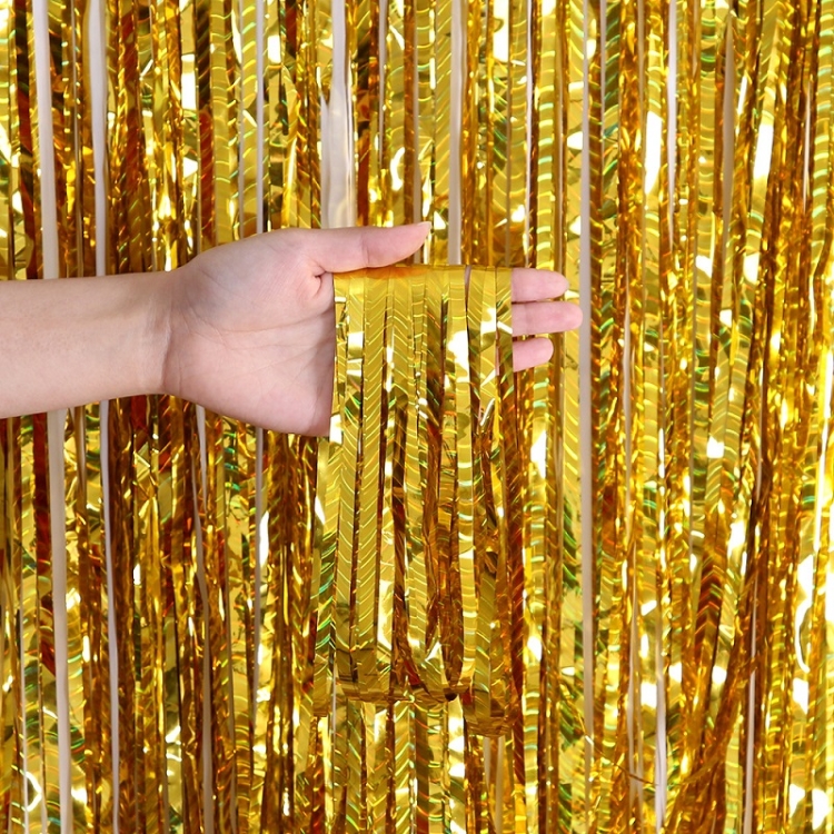 

2 PCS Laser Rain Curtain Birthday Party Background Wall Decoration, Color: 2.5M Gold