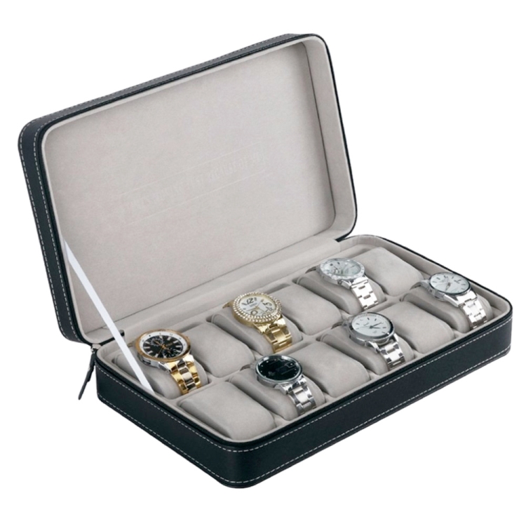 

12 Bit Zipper Watch Box Storage Display Box PU Zipper Bag Watch Box(Black)