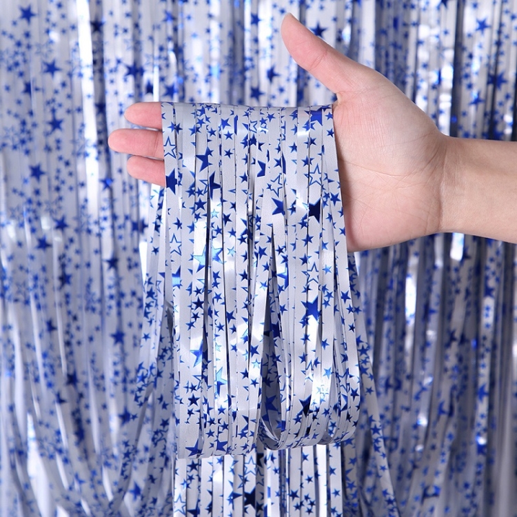 

2 PCS Pentagram Rain Curtain Birthday Party Decoration Props, Color: 1x3M(Silver Blue)