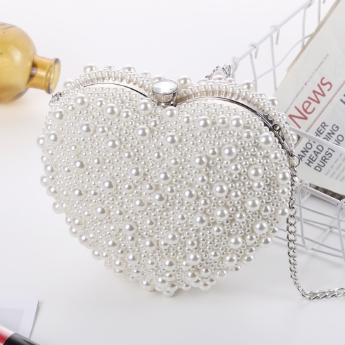 

Pearl Evening Bag Ladies Heart Shaped Clutch Single Chain Crossbody Bag(White)