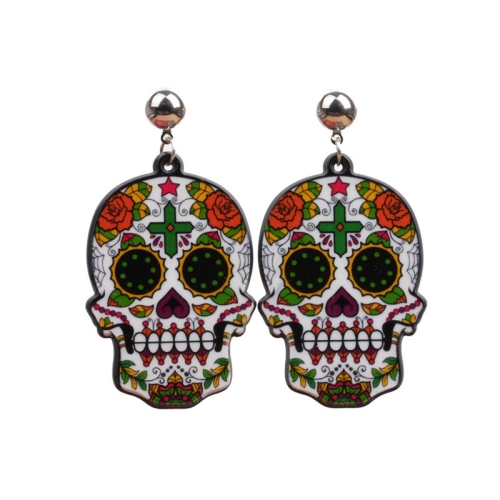 

3 Pairs Halloween Jewelry Acrylic Personal Skull Earrings(Flower Ghost Head)