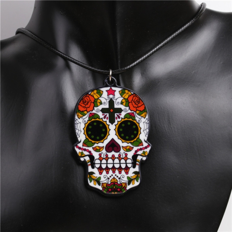 

4 PCS Halloween Skull Necklace Acrylic Personalized Pendant Jewelry(Flower Ghost Head)
