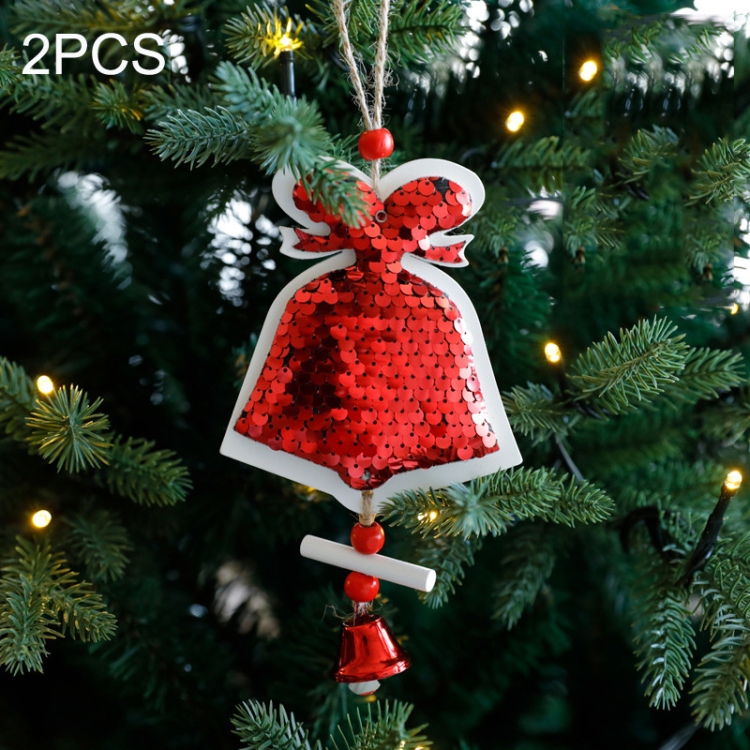 

2PCS Christmas Ornaments Solid Color Sequins Christmas Tree Small Pendant Bell (Red)