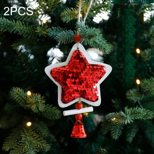 

2PCS Christmas Ornaments Solid Color Sequins Christmas Tree Small Pendant Five Star (Red)