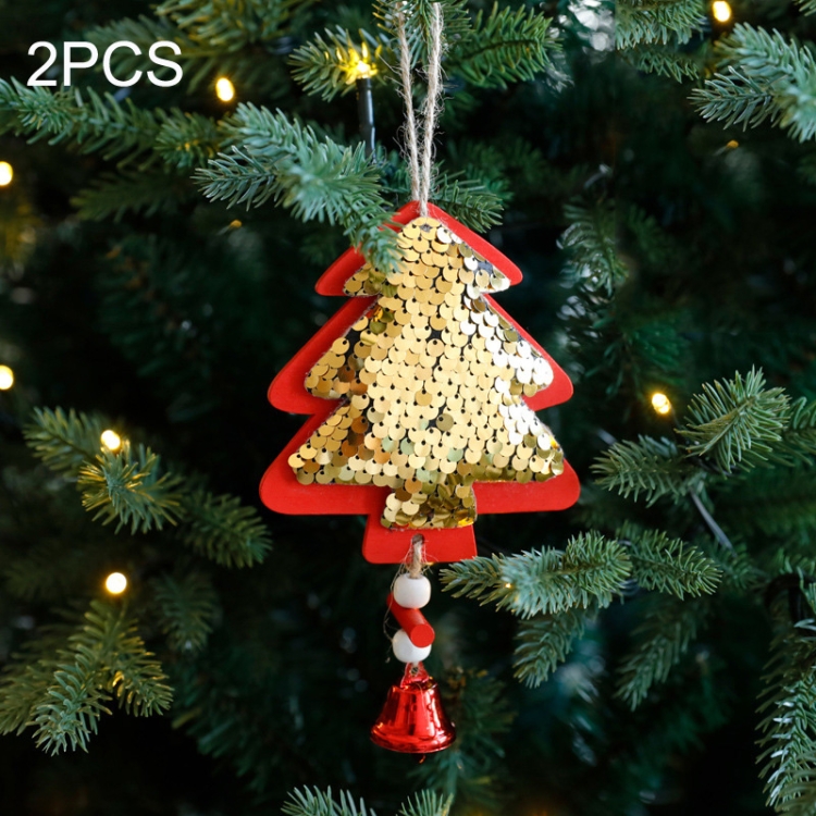 

2PCS Christmas Ornaments Solid Color Sequins Christmas Tree Small Pendant Small Tree (Gold)